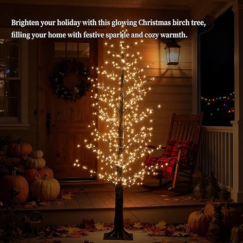 Miniatura 4 de Árbol de abedul iluminado negro de 5 pies con 800 luces cálidas, árbol de Navidad preiluminado con luces parpadeantes, árbol de abedul LED para
