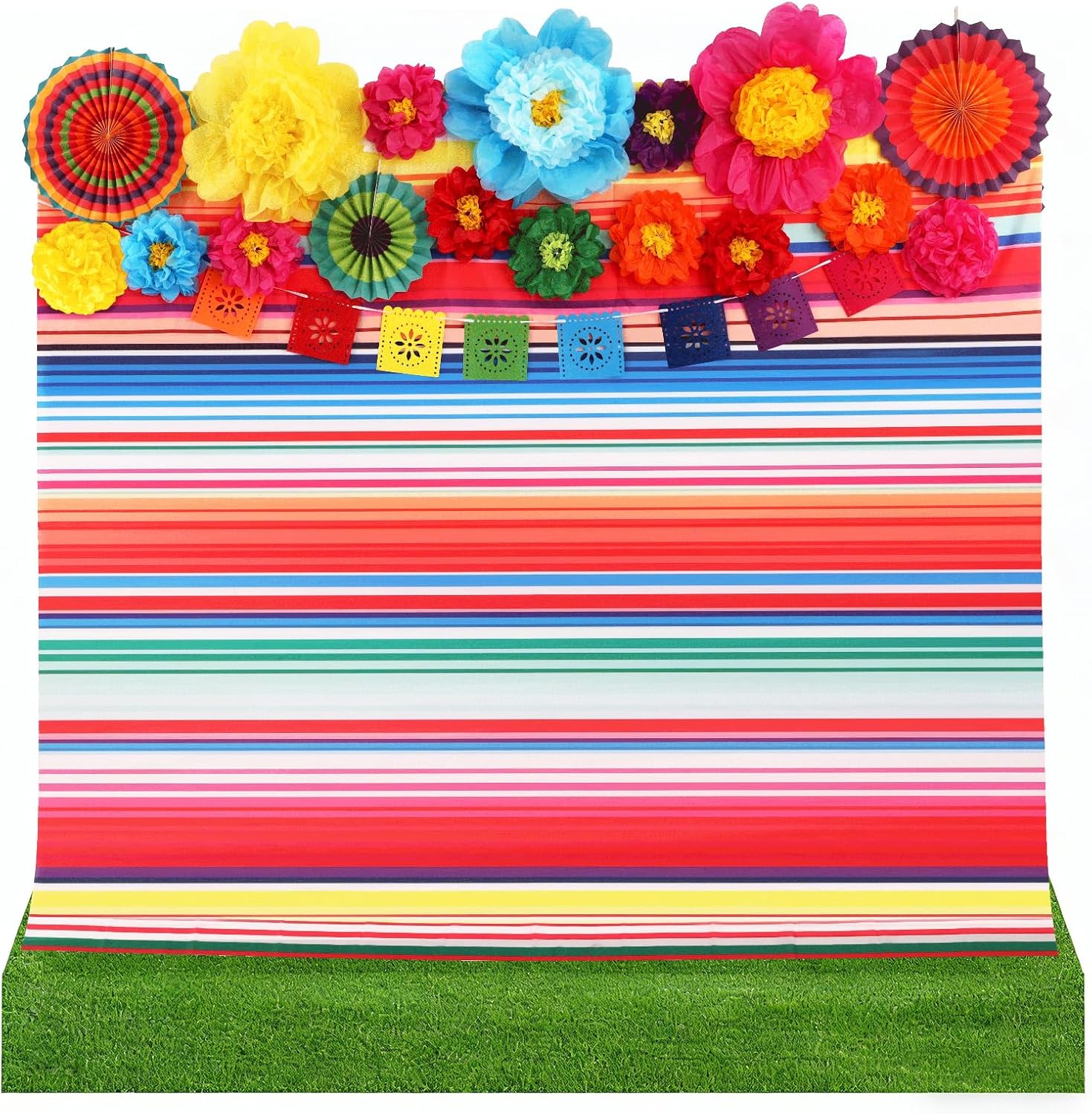 20 Pcs Fiesta Party Decorations, Cinco De Mayo Paper Fans Pom Poms Garlands, Mexican Party Banner Backdrop Decorations for Birthday Wedding Taco Colorful Rainbow Party Photo Booth Props Supplies