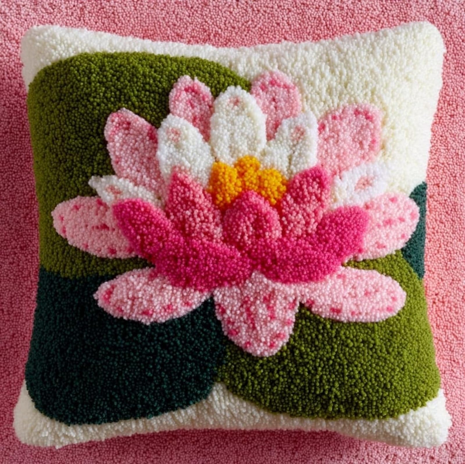 WallustrioaW Latch Hook Kits Pillow for Adults,Beautiful Lotus