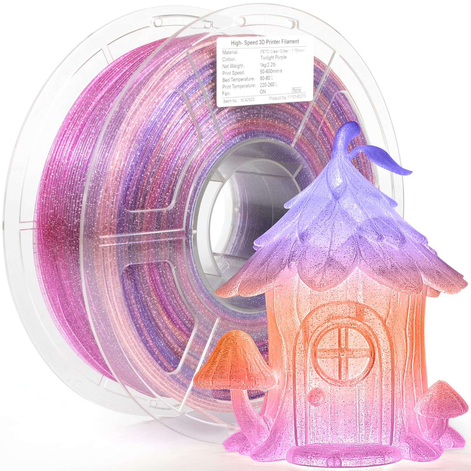 iSANMATE PETG High Speed Transparent Glitzer Filament, 1,75mm PETG Klarer Gradient Rainbow, Mehrfarbiges 3D Drucker 1KG(2.2lb)/Spule, Clear Filament