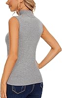 Vista 2 de Biffxeu Camisetas de punto sin mangas con cuello alto falso para mujer, suéter suave y ajustado, sin mangas, tops básicos