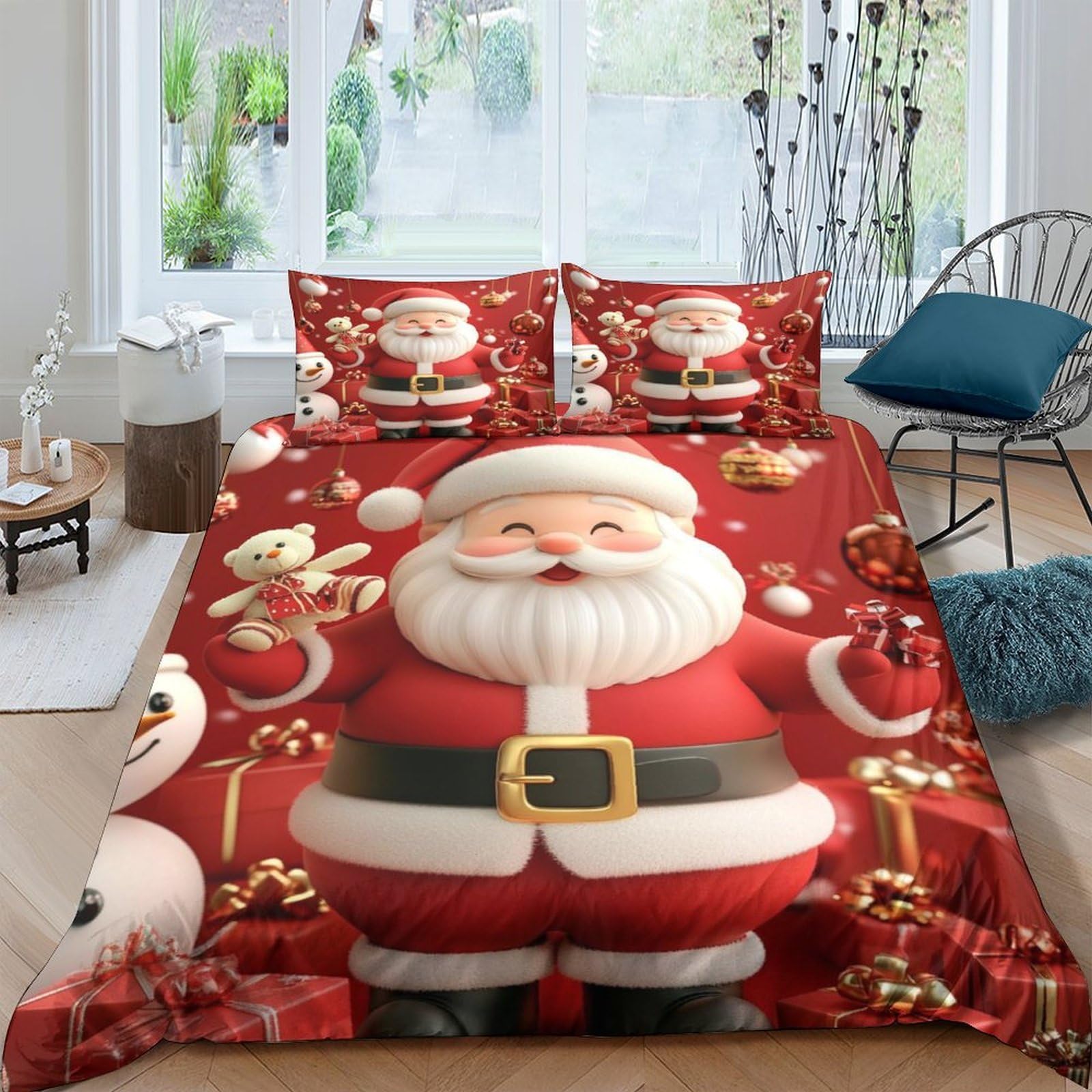 Ctjqhvkz Style-4 3D Printed Santa Claus Fitted Sheet Microfiber Soft Red Bed Cover For Bedroom And Guest Room Decor Single（135X200cm）