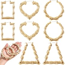4 Pairs Extra Large Bamboo Earrings, 4 Styles 14K Gold Plated