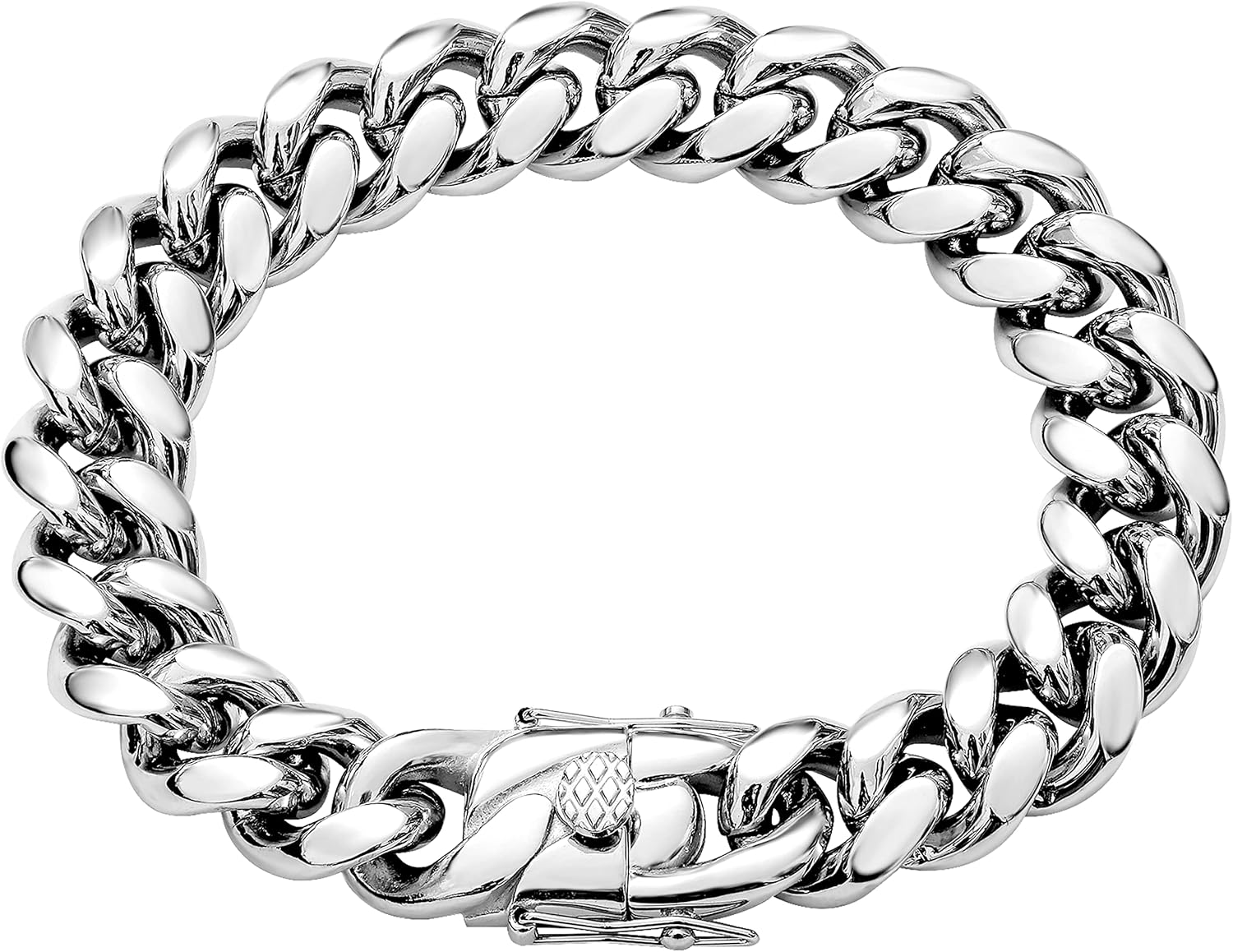 Cuban Link Chain Necklace or Bracelet With Design Box Clasp for Men 6MM/8MM/10MM/12MM/15MM/18MM Silver Color Stainless Steel Hip Hop Miami Curb Chains 7.5-30 inch