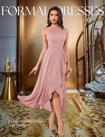 Aupuls Halter Midi Wedding Guest Dresses for Women UK Formal Cocktail Dress