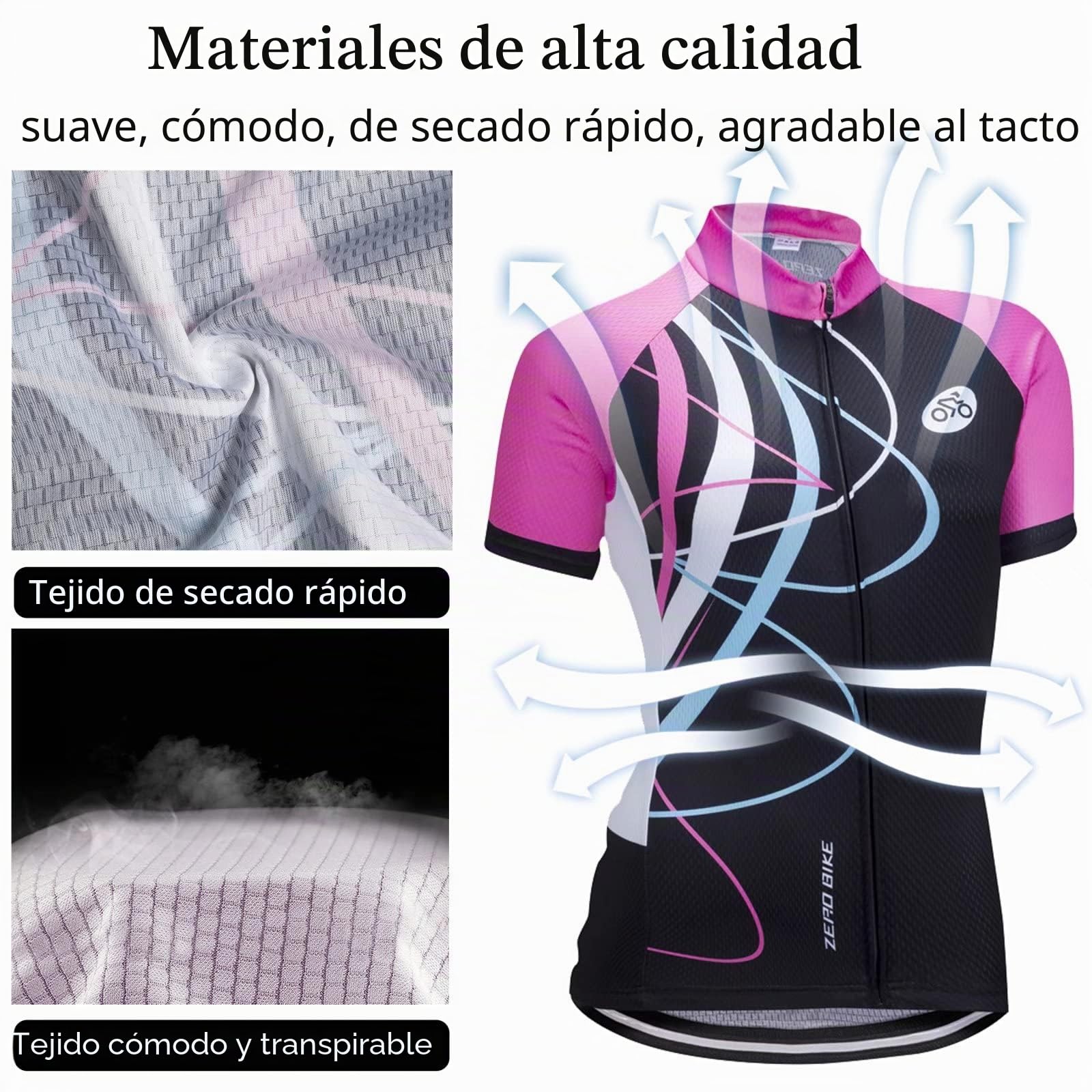 Kit de Manga Corta Jersey de Ciclo Bici del Camino para Mujer, Conjunto Ropa Al Aire Libre Transpiración para La Bicicleta