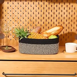 MiniArk Small Storage Baskets for Organizing | Closet Organizer Bins | Shelf Toy Basket | Woven Rope Baskets | Cube Decorative Box | Shallow Basket | 11.5x7.5x4.7 | 4 Packs Black Brown