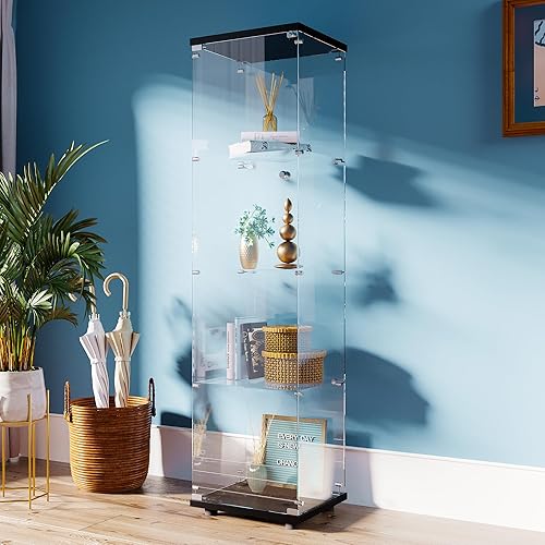 Miniatura 6 de FANYUSHOW Vitrina de cristal con 2 estantes con puerta doble, gabinetes Curio de 0.157 in de vidrio templado para dormitorio, sala de estar, 33.7 x