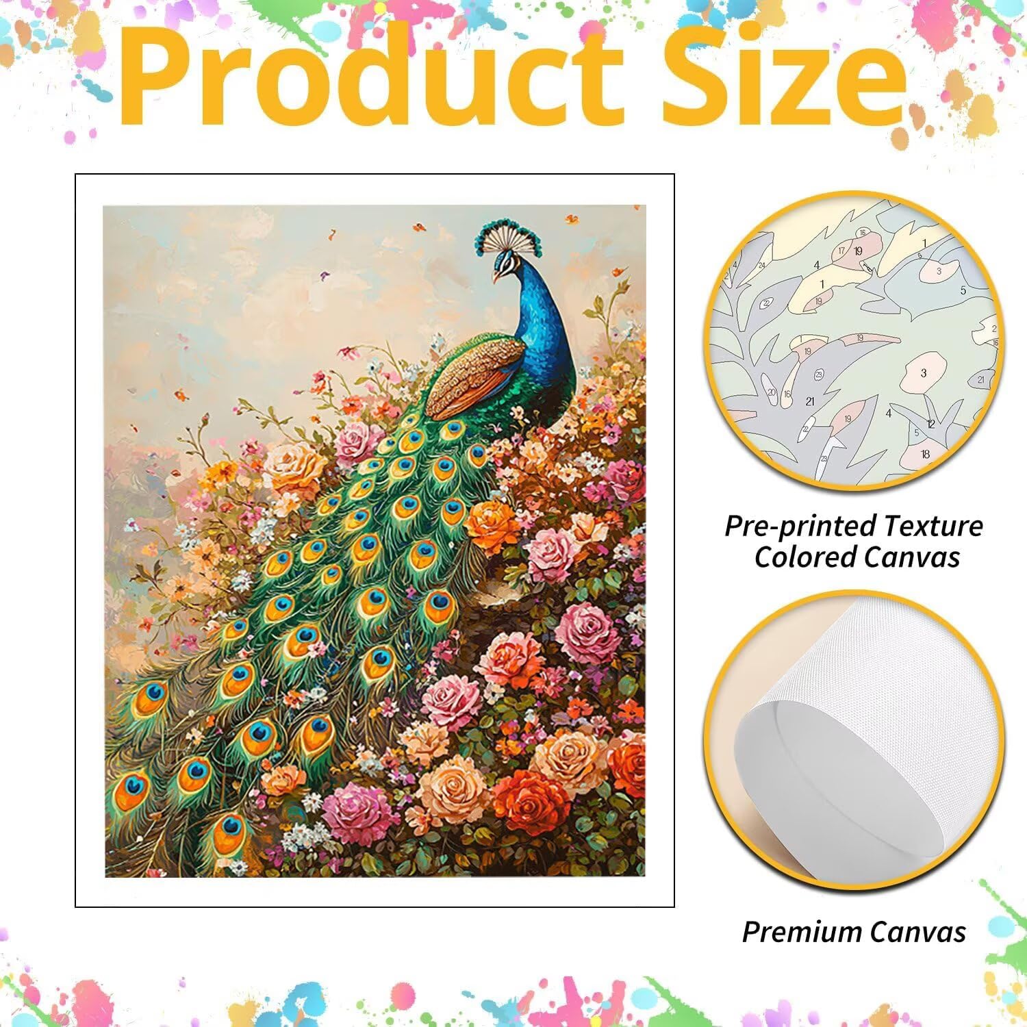 WEISHIWE Pivoine et paon Peinture Numero Adulte Kits, 80x100cm m-684