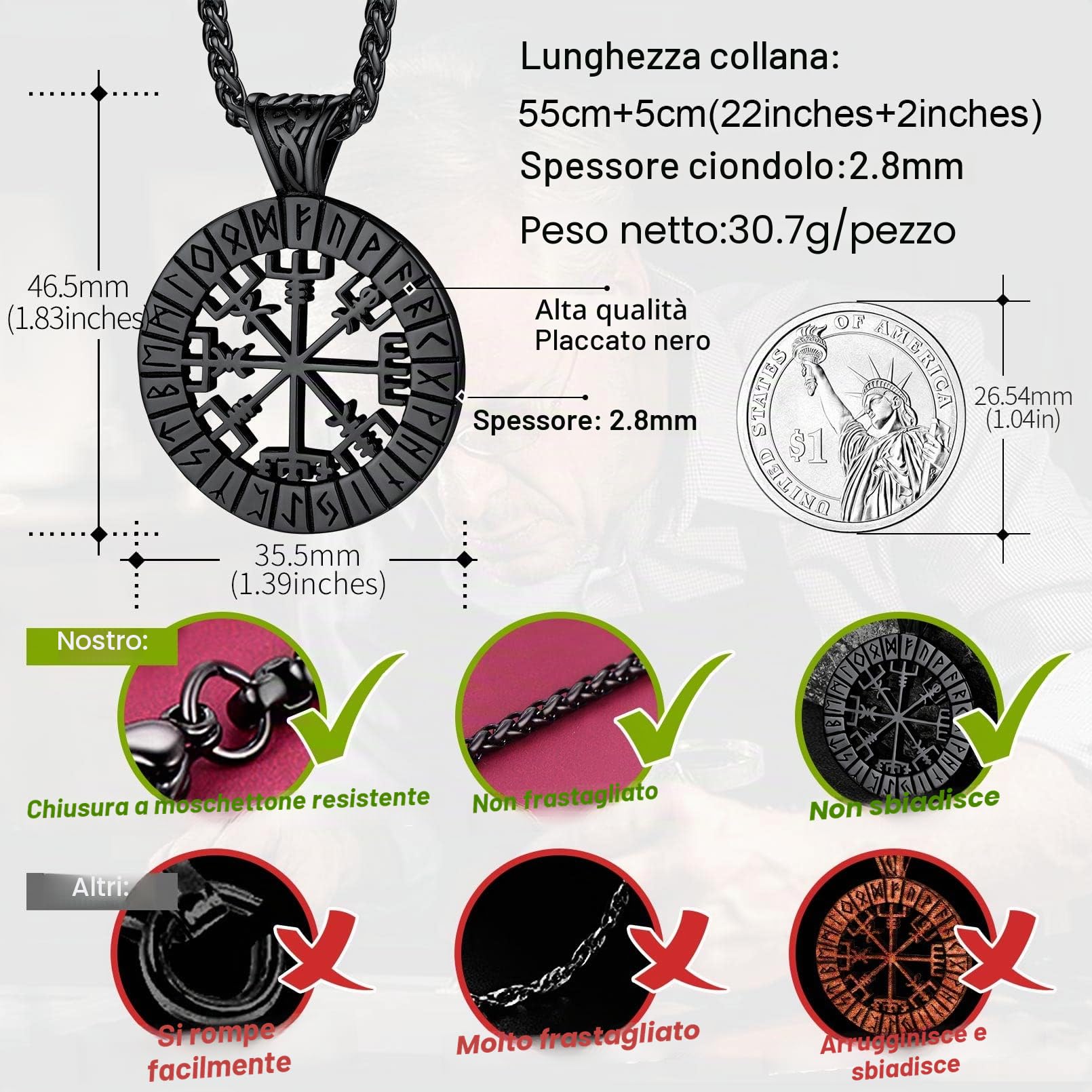 FaithHeart Bussola Vichinga Collana Runica Ciondolo Traforato Misteriose Rune Vichinghe Collana Uomo Acciaio Rune Cultura Vichinga in Argento Nero Oro Regalo