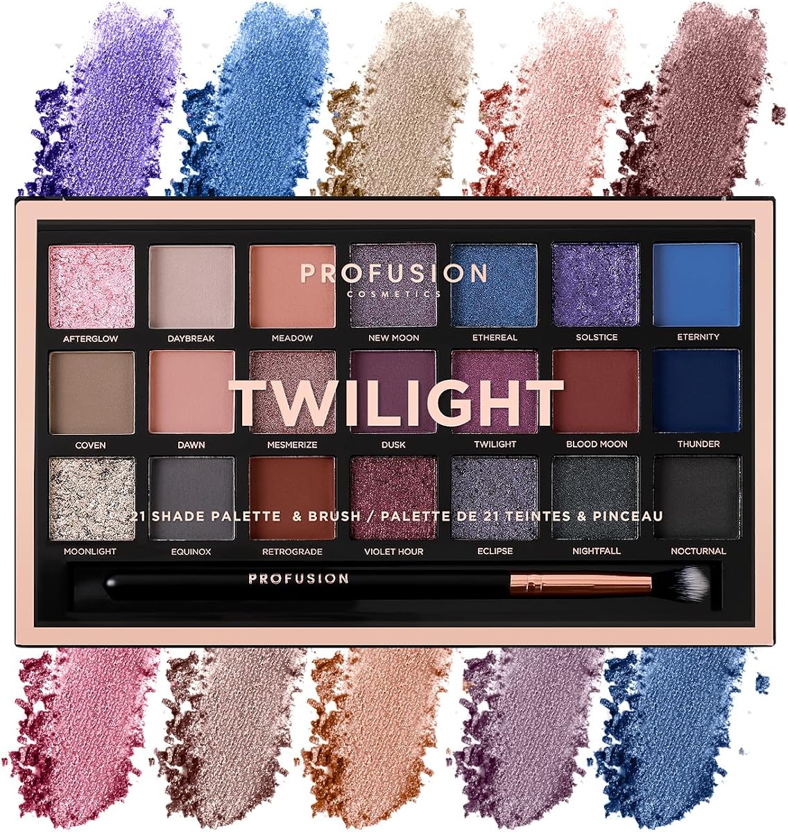 Twilight 21-Shade Eyeshadow Palette with Brush – Blendable Matte, Metallic & Mousse Finishes, Rich Pigments Infused with Vitamin A and E, Vegan & Cruelty-Free Makeup