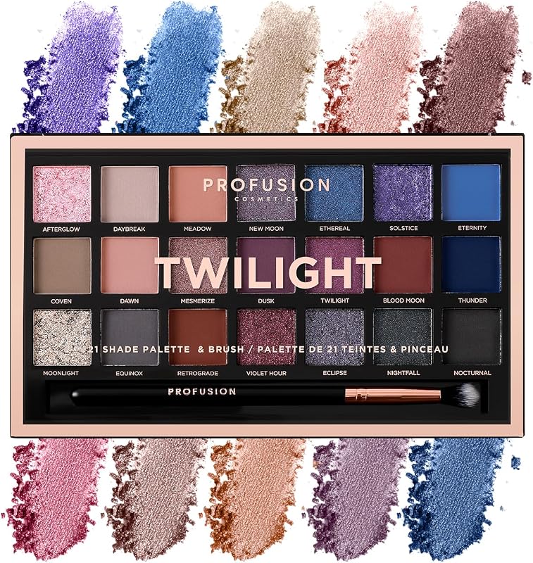 Twilight 21-Shade Eyeshadow Palette with Brush – Blendable Matte, Metallic & Mousse Finishes, Rich Pigments Infused with Vitamin A and E, Vegan & Cruelty-Free Makeup