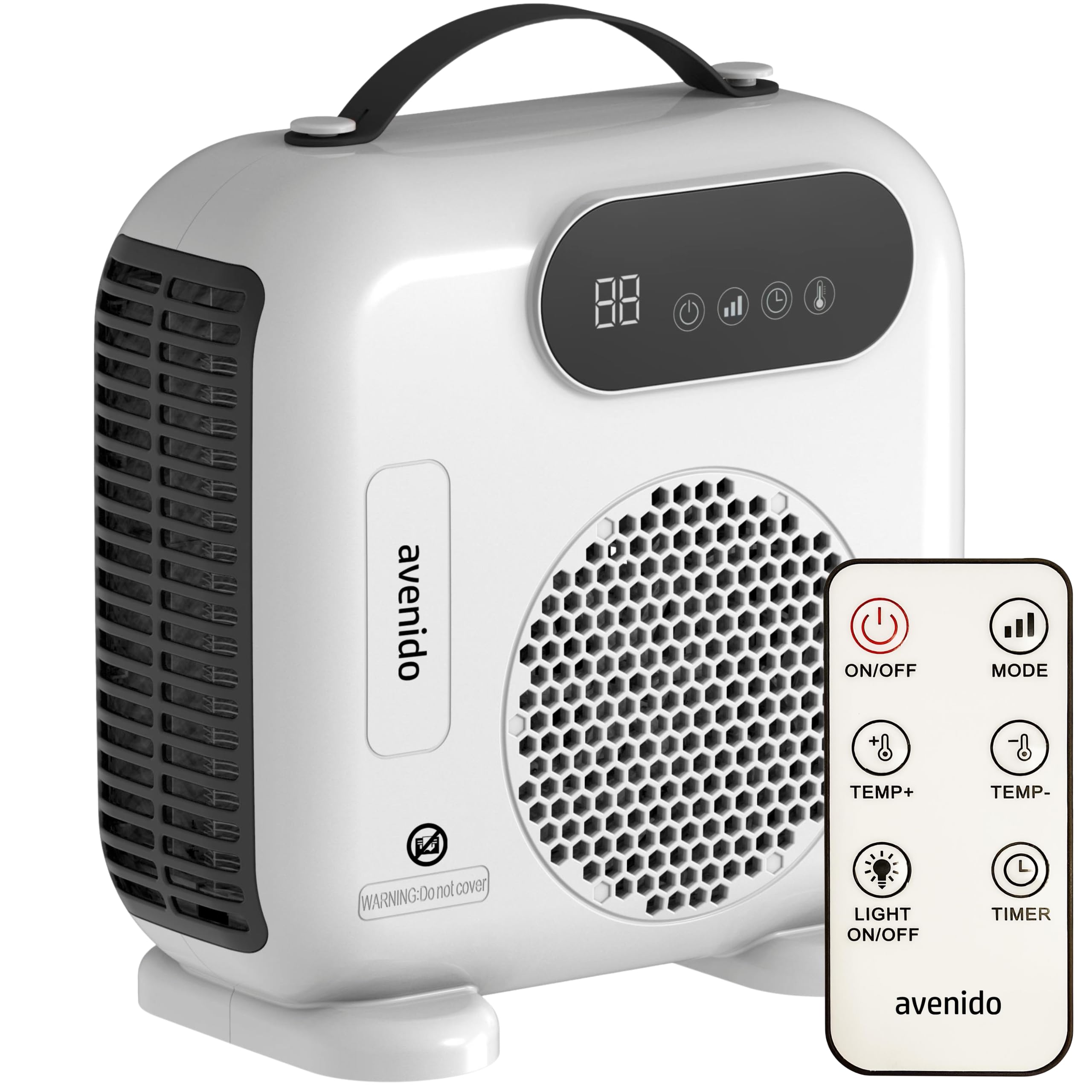 Elektrischer heizlüfter mit fernbedienung und led-panel, 2000W leistung, 24h timer, pp-kunststoff, fan heater, weiß