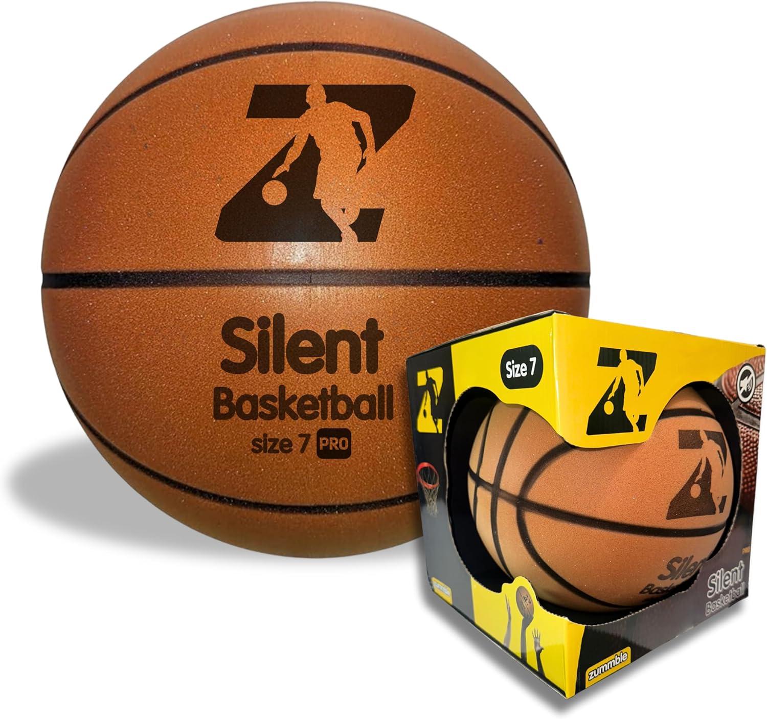 Pro Silent Basketball Size 7 - Superior Grade PU - 29.5" (NBA Regulations) - 400g Dense & Heavy for Training - Uncompressed & Ready to Play - Quiet Basketball Dribbling Indoor
