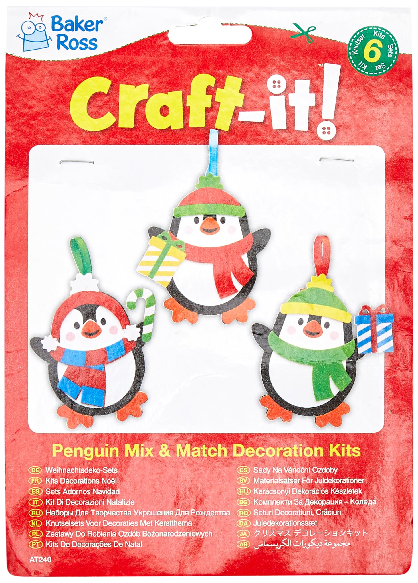 Baker Ross Christmas Penguin Mix and Match Decoration  Pack of 6, Kids Make Your Own Christmas Decoration, Christmas Bauble Arts and Crafts (AT240)