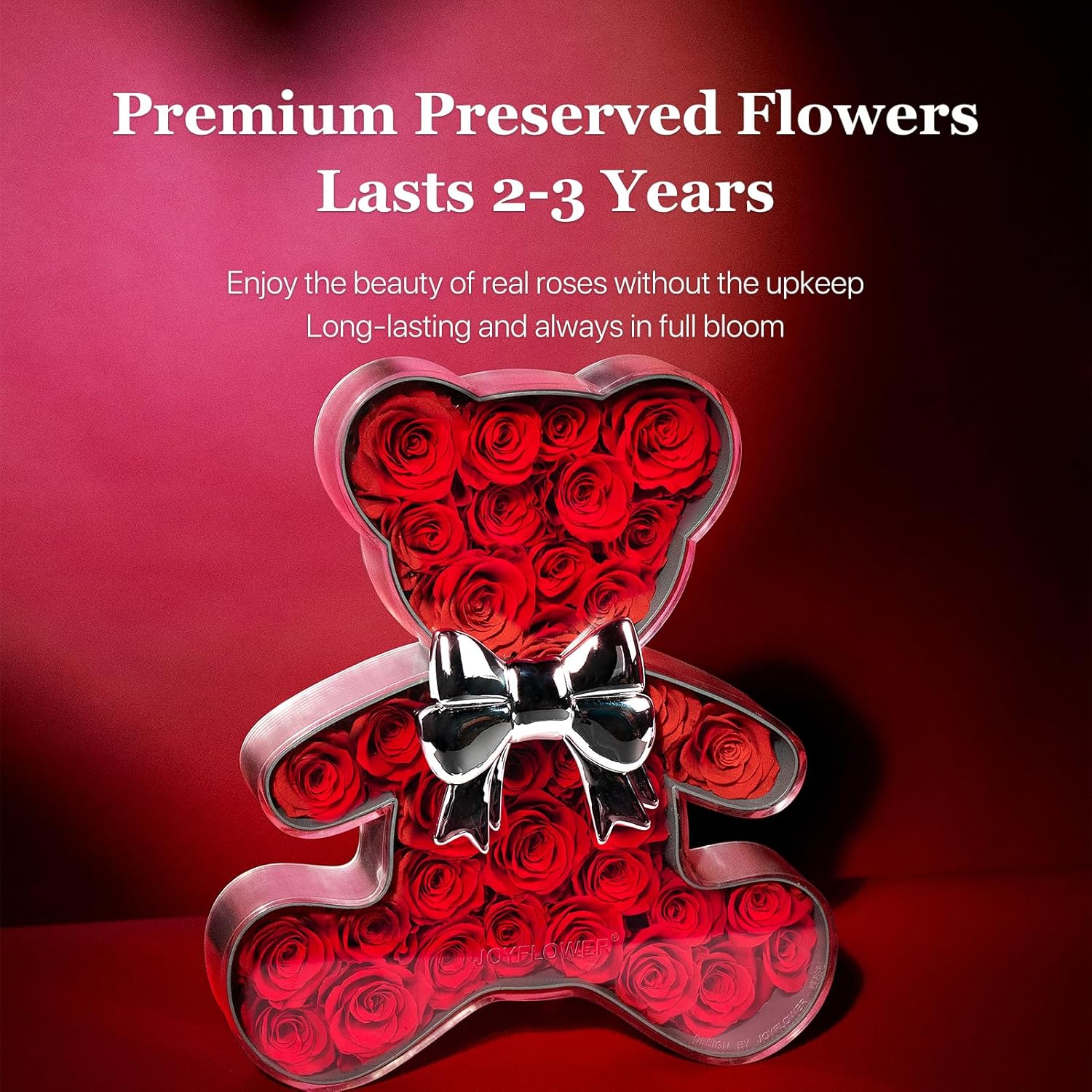 JoyFlower Preserved Roses Bear Gift for Women, Romantic Eternal Flowers Bear Gifts for Girlfriend Wife Her, Red Forever Flowers Rose Bear Box Gifts on Wedding Anniversary Valentines Birthday Christmas - Image 2