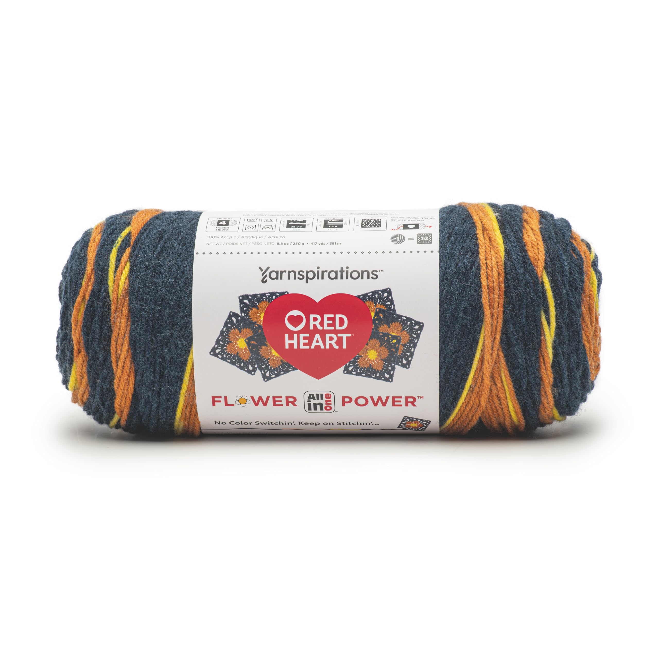 Red Heart All In One Flower Power Yarn - 3 Pack, Marigold, 100% Acrylic, Worsted Weight, 417 Yards Each
