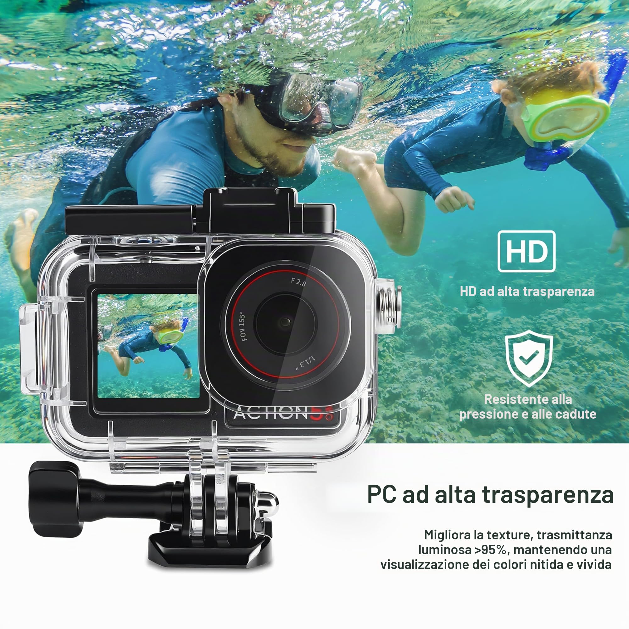 FitStill Custodia impermeabile da 50 m, 3 filtri e impugnatura galleggiante, compatibile con DJI Osmo Action 5 Pro, 4, 3, snorkeling, surf, wakeboard, kit di accessori