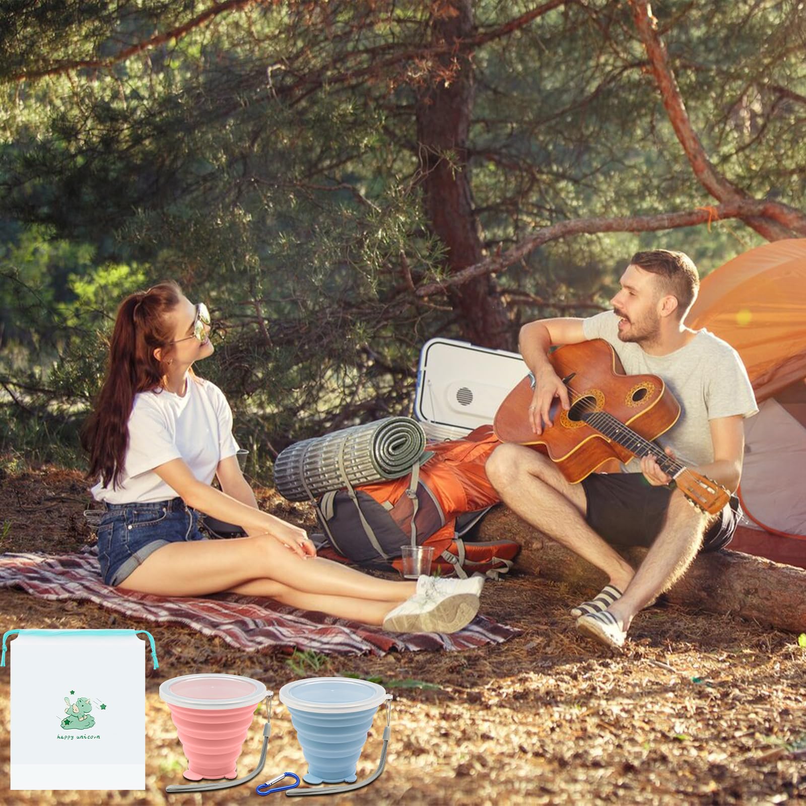 ZOCONE 2 Pezzi Bicchiere Pieghevole Silicone, 270ml Bicchiere Pieghevole da Viaggio Alimentare Riutilizzabile Bicchiere Pieghevole in Silicone per Viaggio Campeggio Escursionismo e Lavoro