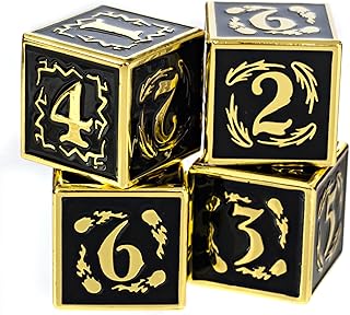 Fantasydice Nightwatch Large Gold Metal Dice Set 4X D6 Polyhedral Dice with Metal Box for Dungeons and Dragons (D&D, DND 5 Edition) Call of Cthulhu Warhammer Shadowrun and All Tabletop RPG