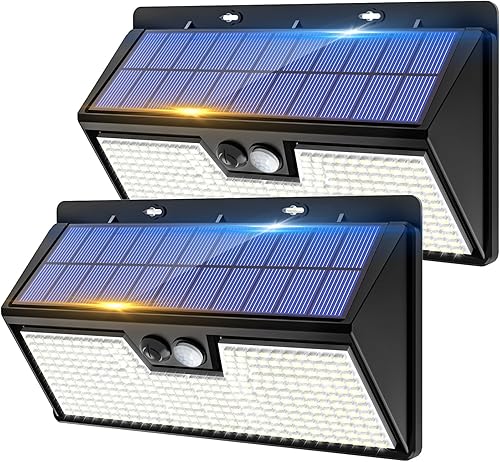 Luces solares grandes de movimiento para exteriores, 318 luces LED superbrillantes con 3 modos de iluminación, luz solar impermeable IP65, ideal