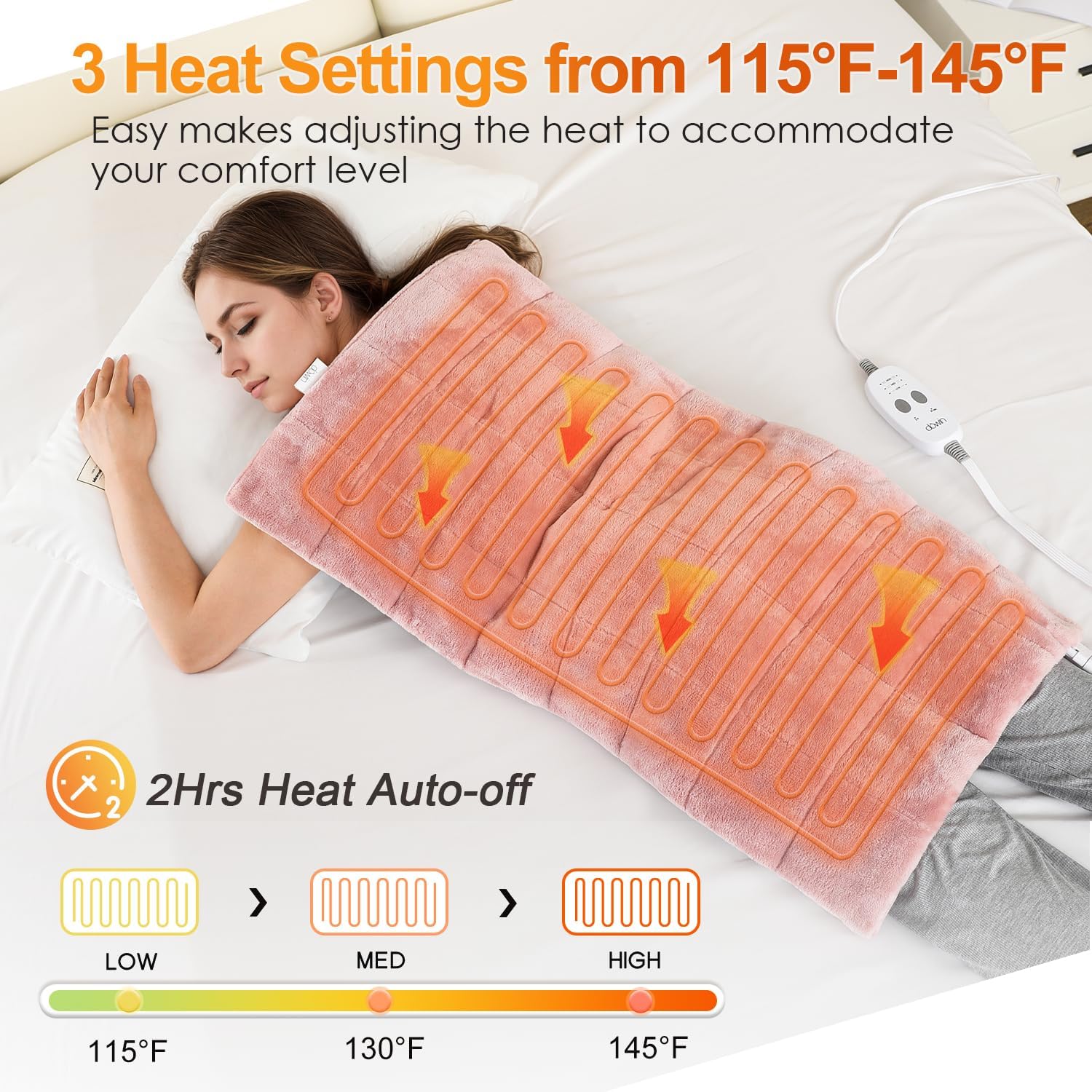 Weighted Heating Pad with 2 Massager,18"x33" X-Large Heated Pad for Back Pain Relief with 3 Heat Settings 2Hrs Auto Shut-Off for Neck Shoulder Arms Legs（4.85Lbs,Pink