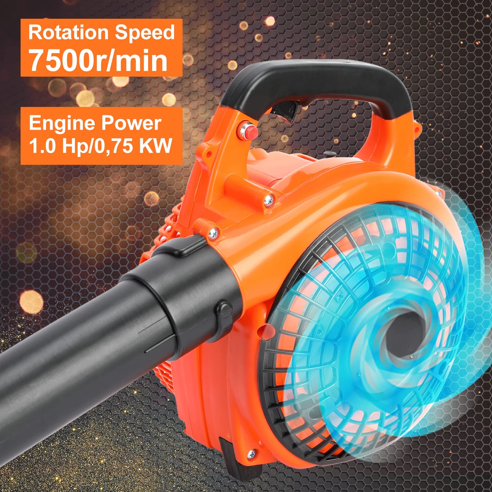 Soplador de hojas inalámbrico, 26 cc, aspiradora portátil de jardín y trituradora, soplador de hojas de gasolina para soplar hojas, nieve, polvo, PC, aspirar patio, naranja