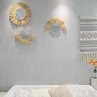 zalati Falitükör Kötéllel - Marokkói Stílusú Akril Naptükör Fa Gyöngyökkel - 40x40 cm Dekoratív Tükör Nappaliba, Előszobába 6
