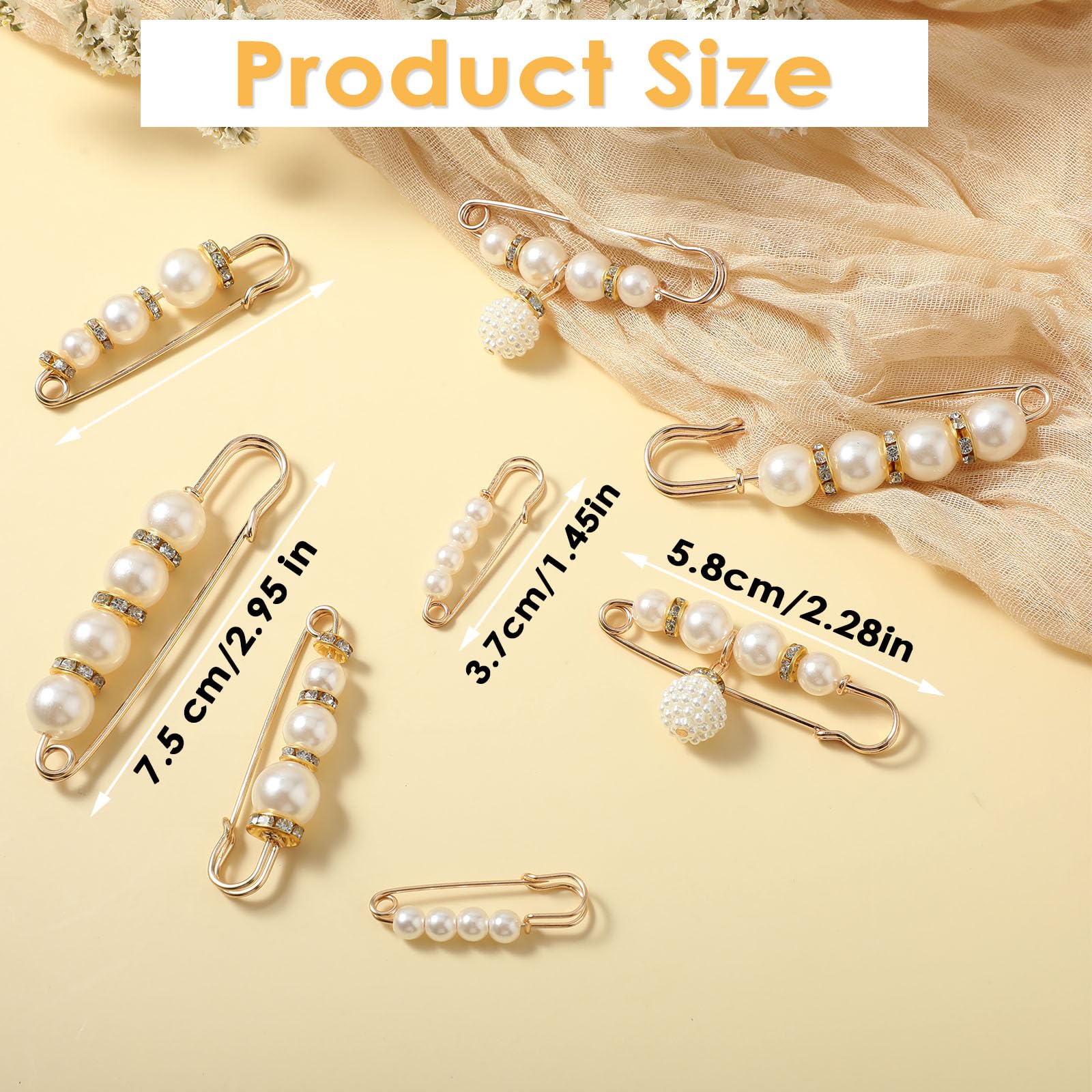 YUXIANLB 8 Pcs Pearl Brooch Pins, Safety Pins for Clothes, Faux Pearl Brooches for Women Girls Pant Waist Tightener Pearl Pins, Decorative Safety Pins for Clothing, Jeans, Waist Pants Extended