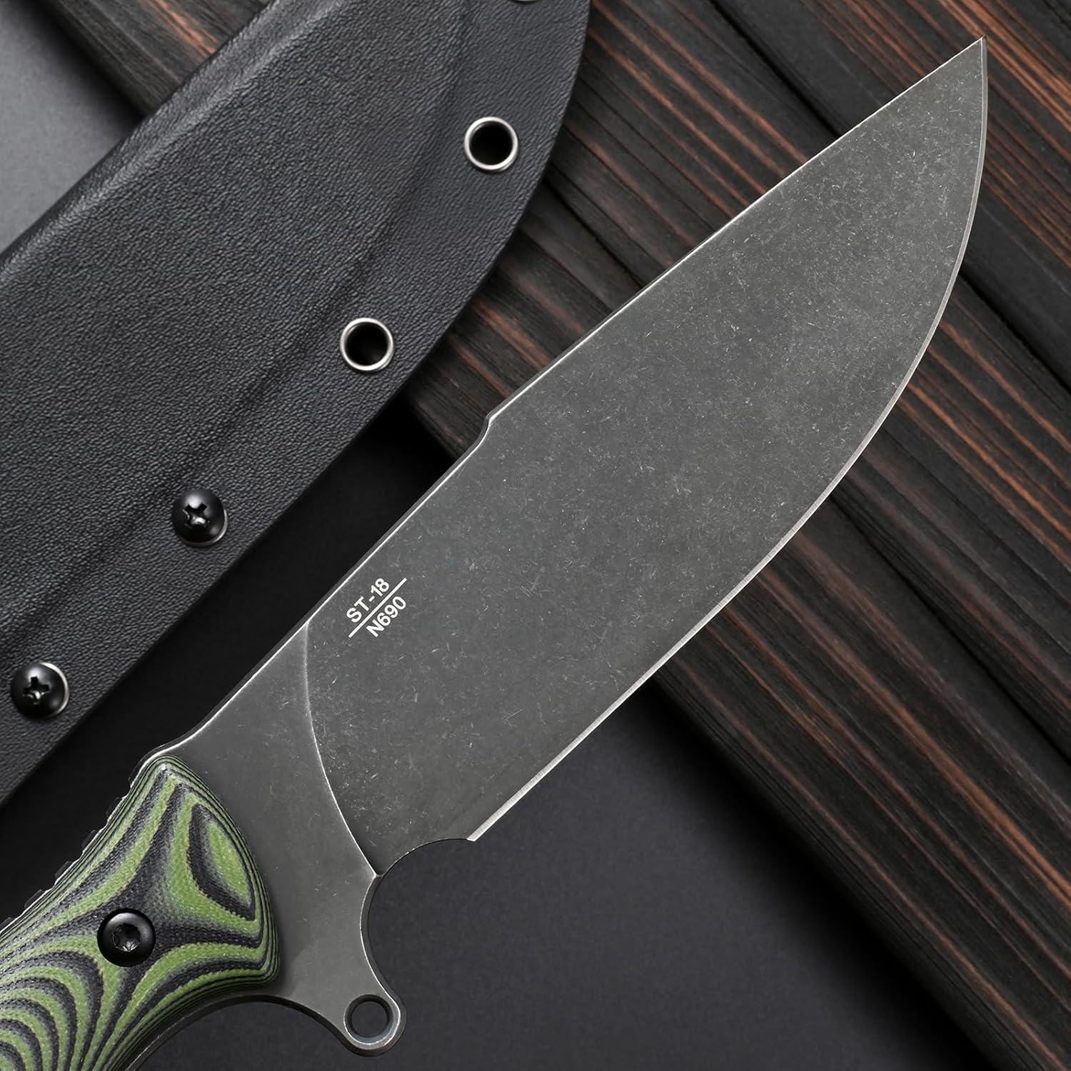 Sitivien ST18 Fixed Blade Knife, N690 Black Stonewashed Steel Blade,Double Color G10 Handle Full Tang EDC Fixed Knifes for Outdoor Activities Working Camping(Green