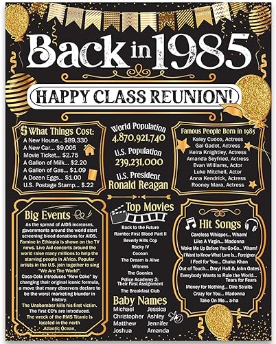 39th High School Reunion (Thirty-nine) Decoration in Gold - Remembering The Year - Class of 1985-11x14 Unframed Poster - Perfect Party Decor and Gift