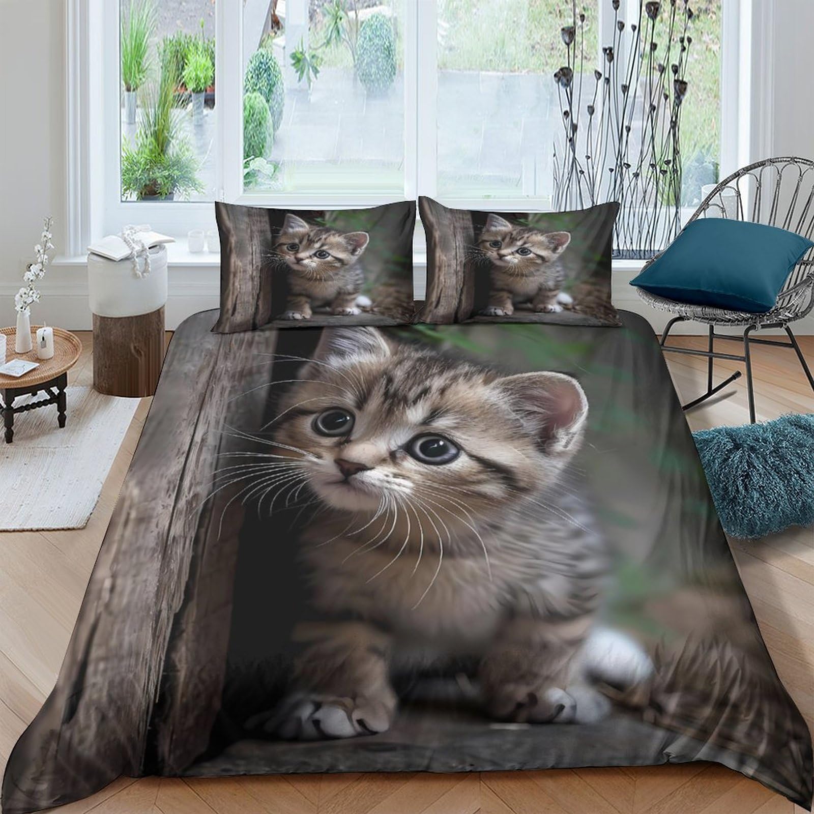 Ctjqhvkz Style-5 3D Printed Cute Tabby Kitten Fitted Sheet Microfiber Soft Breathable Cat Bed Cover For Bedroom Guest Room Decor Single（135X200cm）