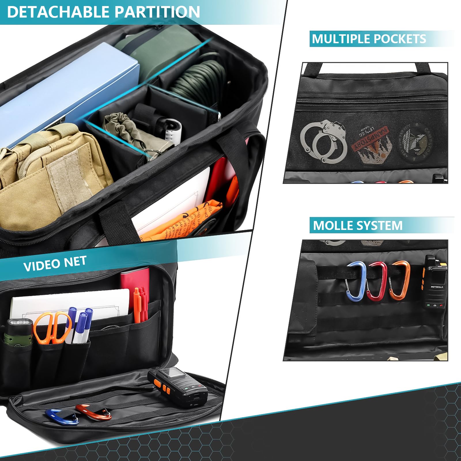Rebellious Borsa per pattuglia con scomparti multipli auto sedile anteriore impermeabile tattica polizia borsa attrezzature per le forze dell'ordine