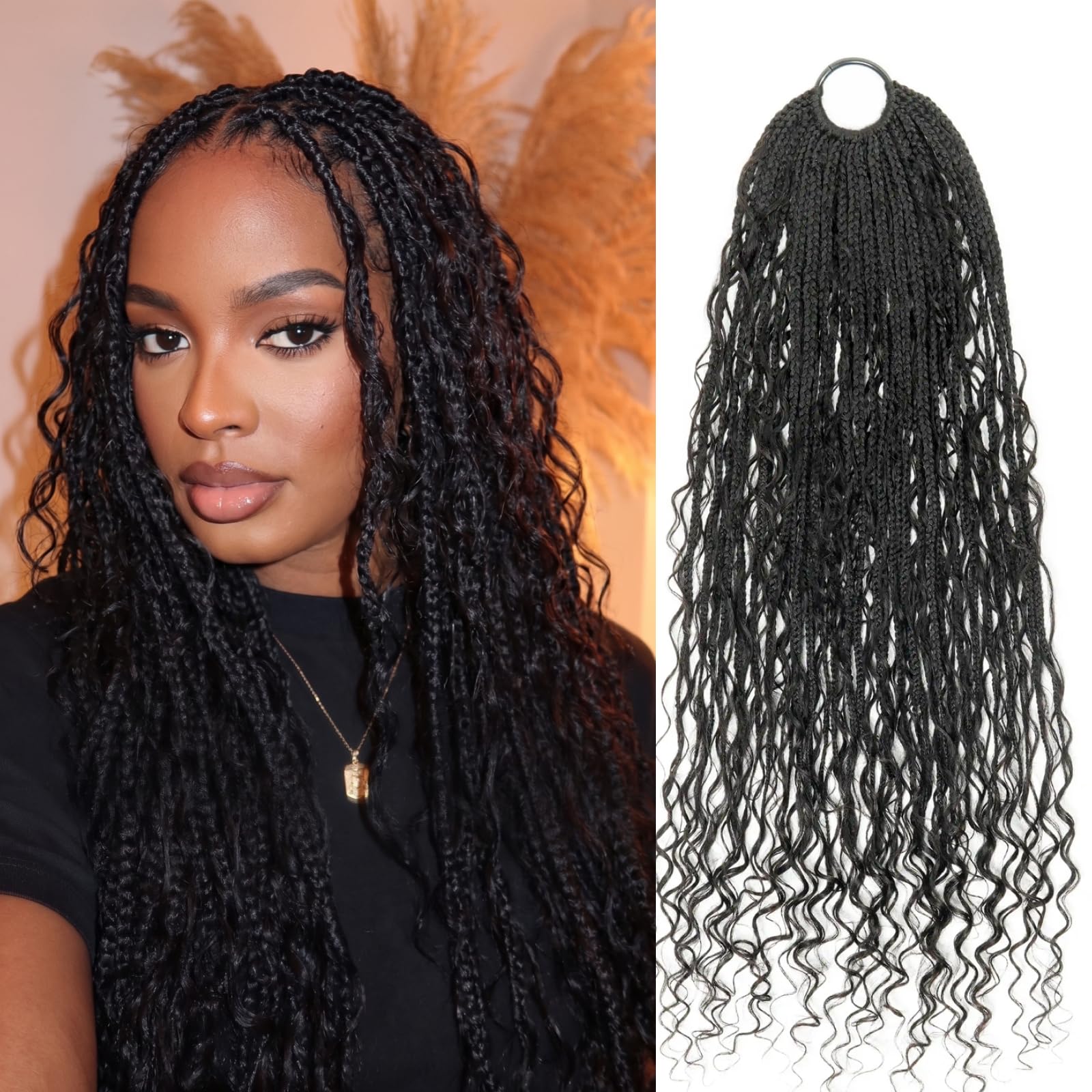 JALIZA 30" Human Hair Crochet Boho Box Braids, 90 Strands per Pack, Pre-Looped Synthetic Braided Hair for Black Women Black 1B (Deep Wave) 30''