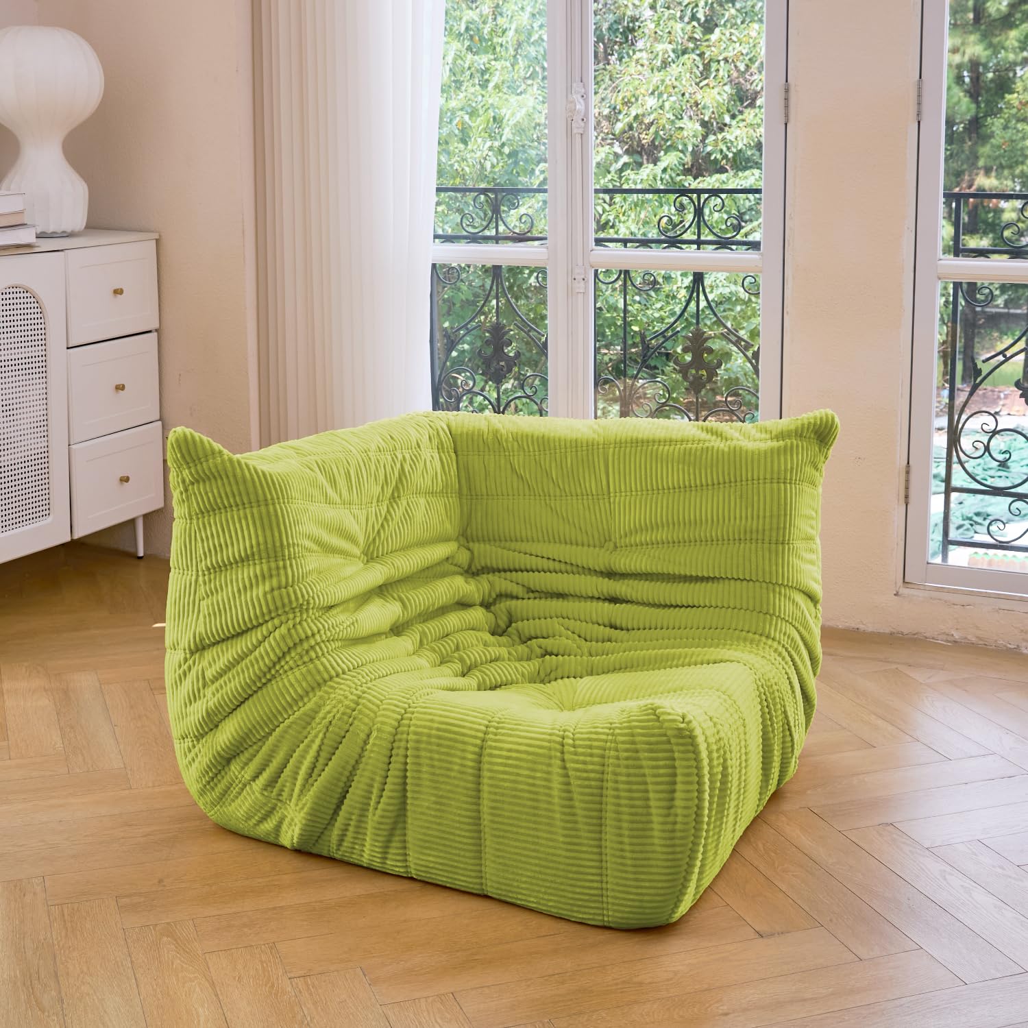 N&V Fireside Corner Chair, Mid Century Armless Floor Sofa, Soft Premium Corduroy Floor Lounge Chair, Foam Sofa Accent Chair for Living Room Bedroom and Office (Lime)