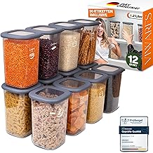 Viwares Storage Jars with Lid, Airtight, Set of 12 Storage Containers, BPA-Free, Storage Container for Cereal, Flour, Kitchen, Practical Organiser Kitchen, Food Storage Containers