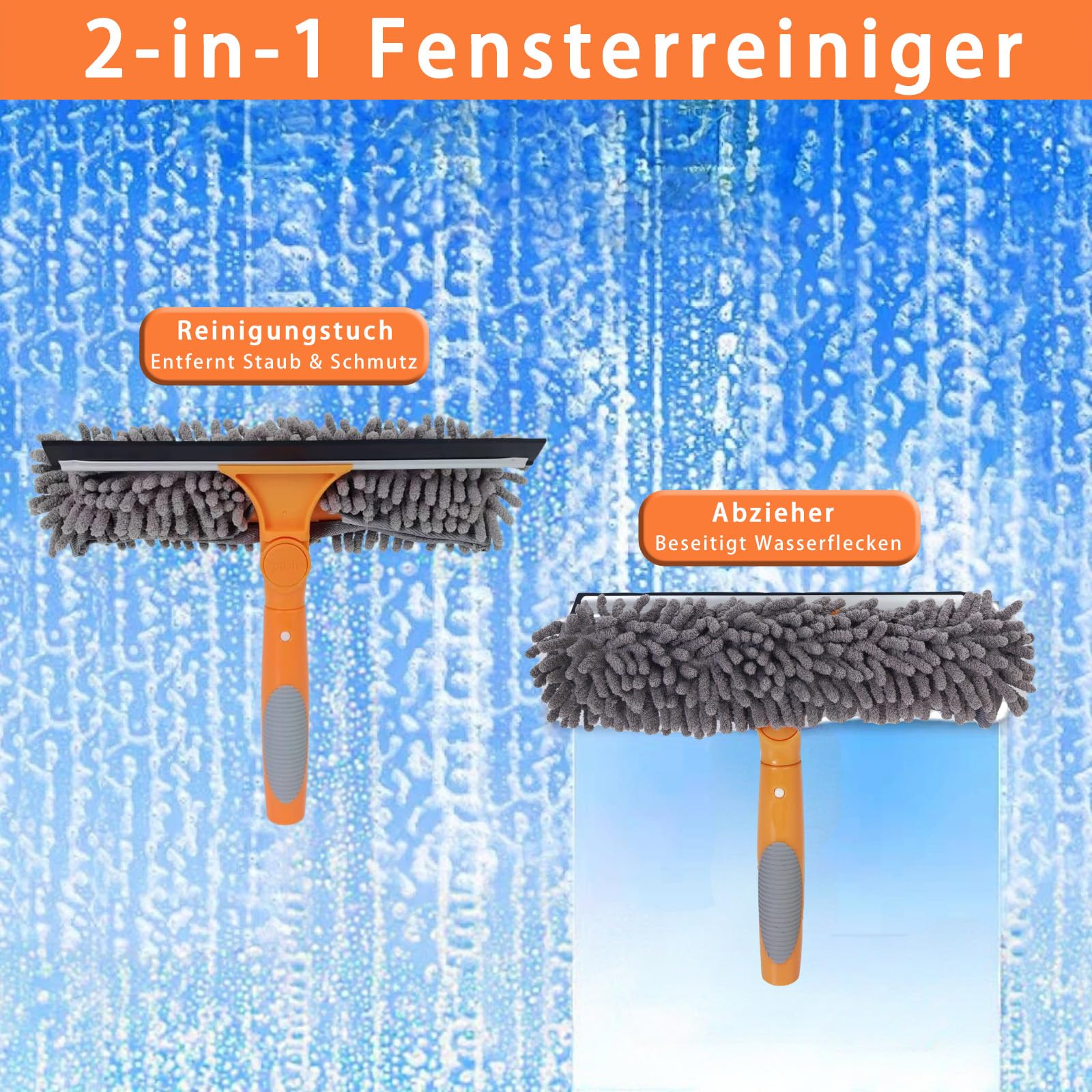 3,95 m Teleskop Dachrinnenreiniger und Fensterwischer Abzieher – Dachrinnenbürste, Fensterabzieher & Reinigungspads – Fensterreiniger für Dachrinnen, hohe Fenster, Glasflächen und Autos