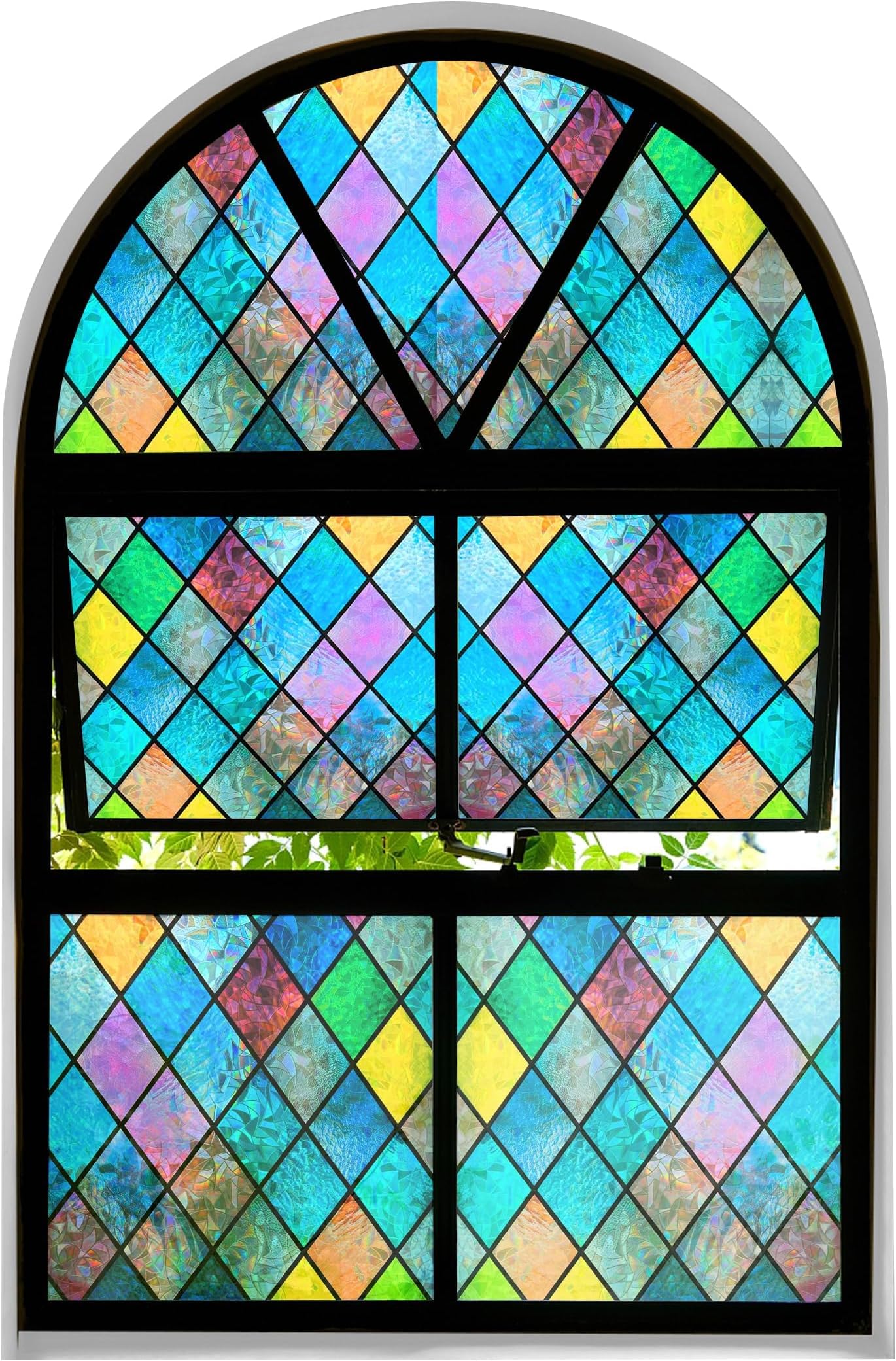 Linarun Window Film Privacy 60x400 Privacy Film for Glass Windows Frosted Window Film 3D Stained Glass Film No Glue Anti UV for Home Kitchen