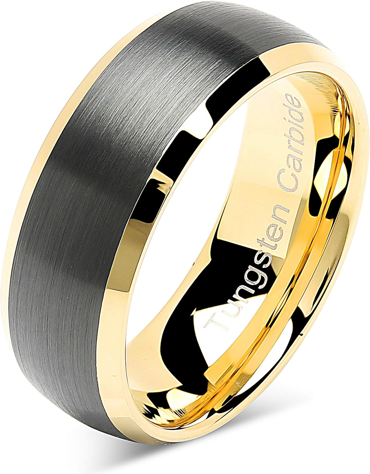 100S JEWELRY Custom Tungsten Rings For Men Women Wedding Band Black Matte Gold Dome Edge Sizes 6-16