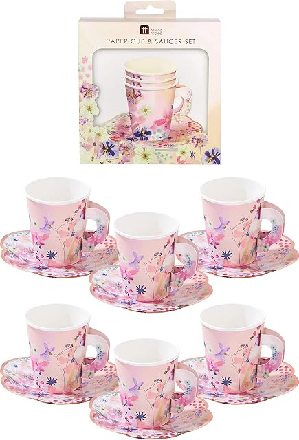 TalkingTablesBlossomTea Party Paper Cups and SaucersPack of 12Mixed Colours