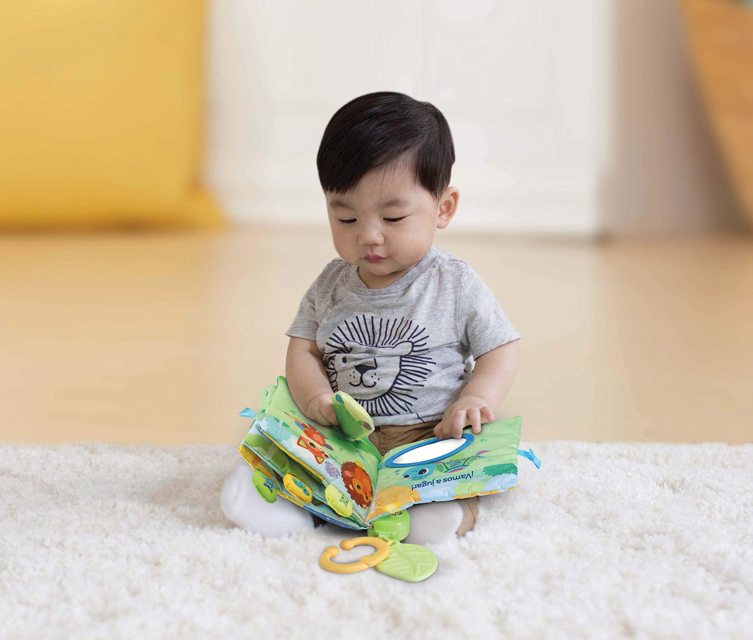 VTech-Baby Mi Primer Cuento Texturas y descubrimientos, Libro Infantil de Tela, Bebés +3 Meses, Descubre la Naturaleza y los Animales, estimula Sentido del Tacto, Anilla para Colgar, Versión ESP