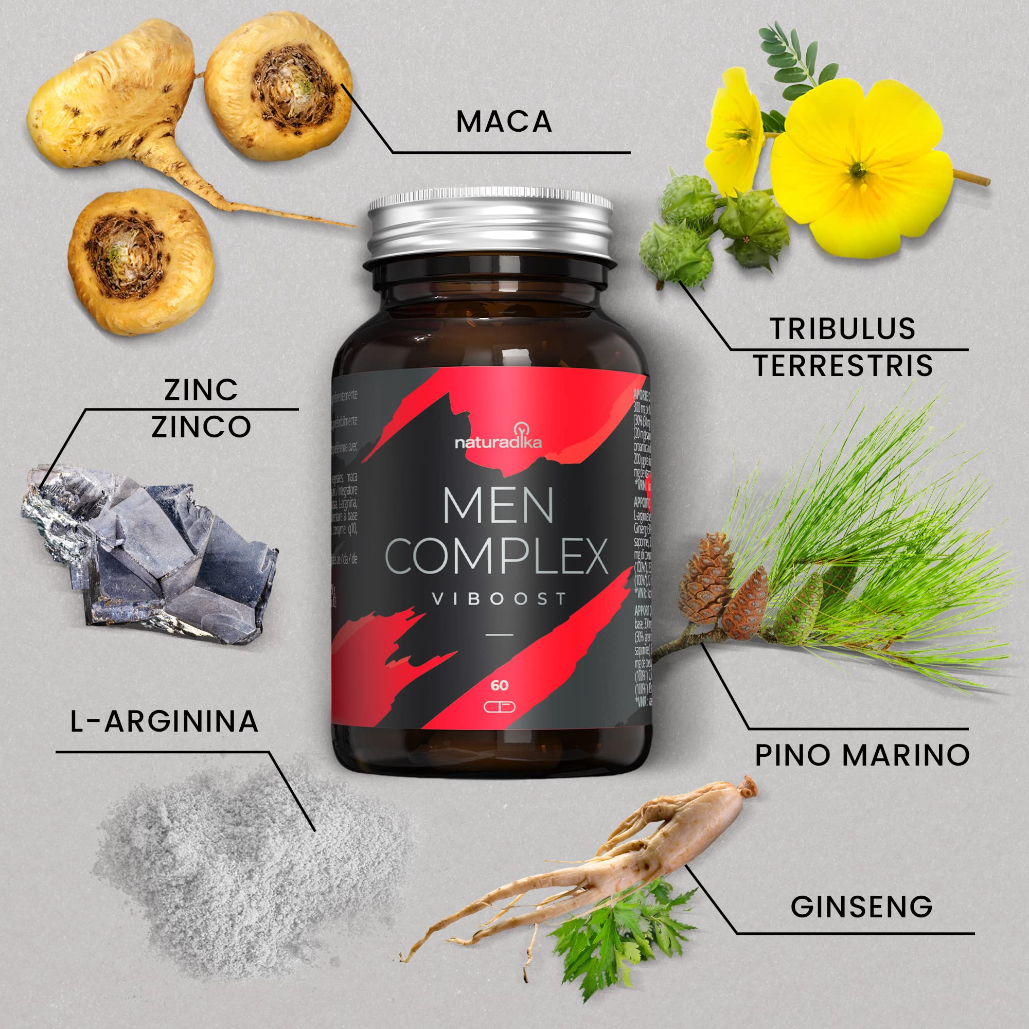 viboost MEN COMPLEX · Pastillas con Maca, Arginina, Ginseng, Tribulus Terrestris y Zinc · Potencia y Duración Máxima para hombre · Caspulas Booster de testosterona pura · biagra -mente bueno