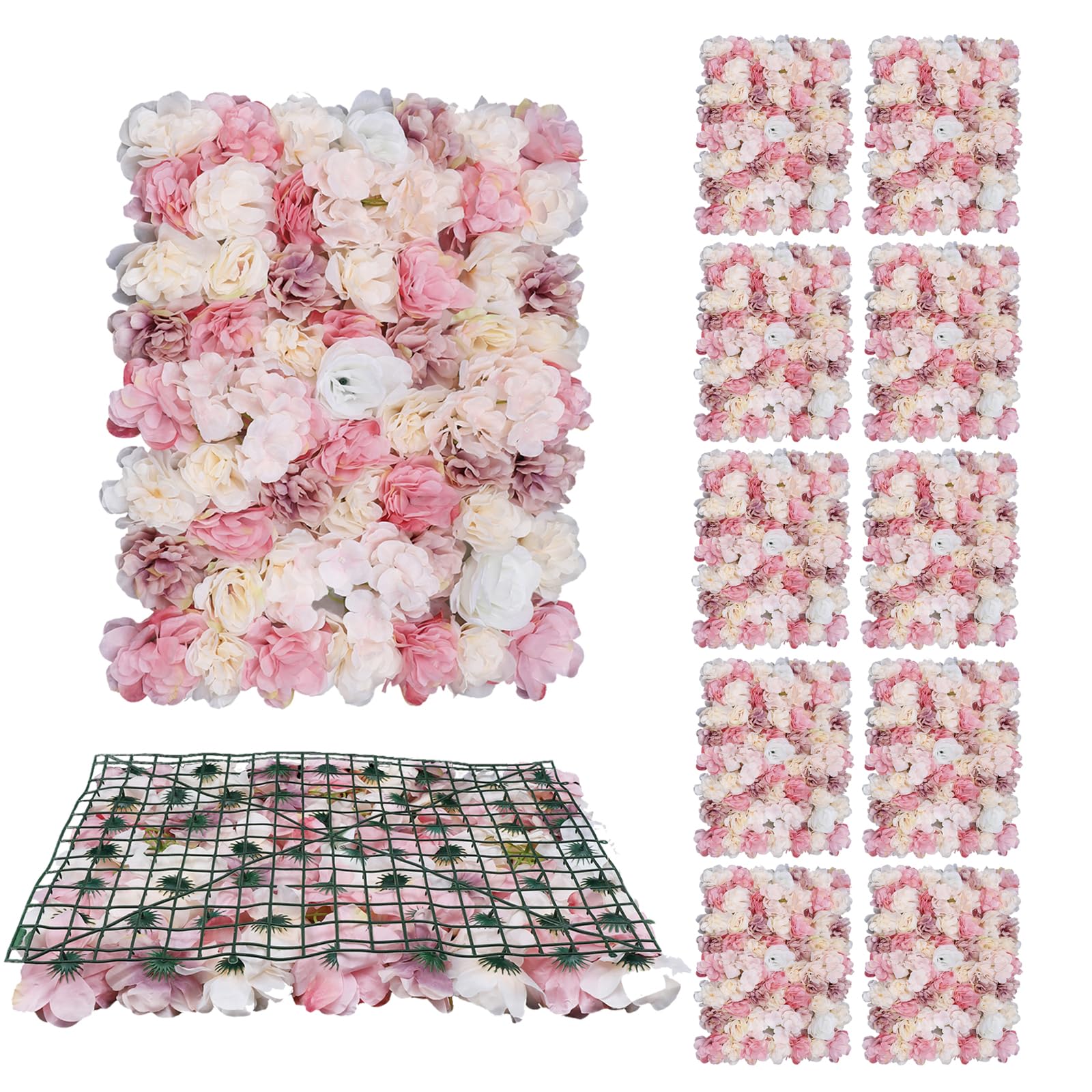 Levkitch 12Pcs Flowers Wall Backdrop 60Cm X 40Cm,White Pink Artificial Flower Wall Panels,Silk Faux Roses Floral Background Decor For Party Wedding Bridal Shower Baby Shower Christmas(12Pcs)