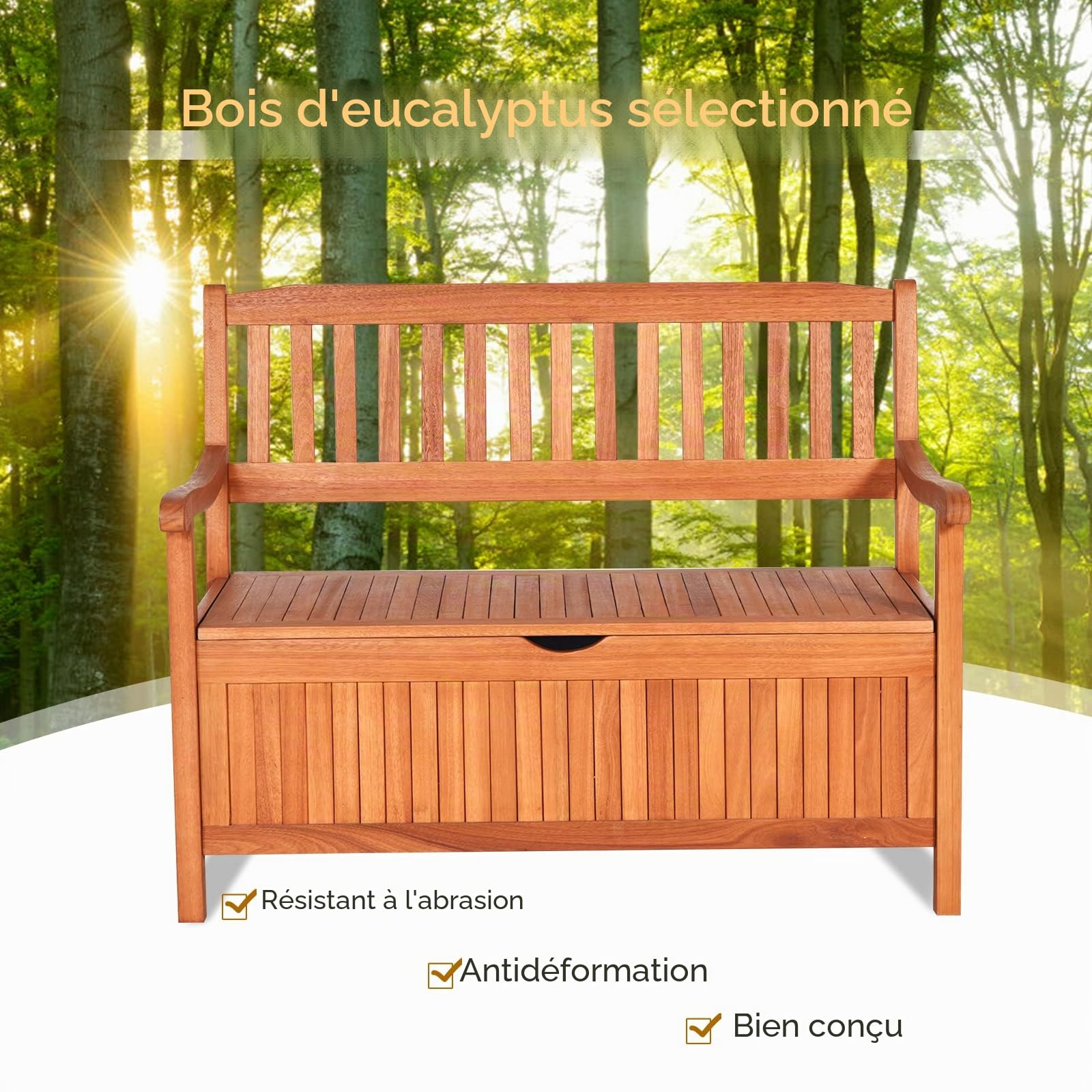 KOMFOTTEU Banc de Jardin, 2 Places, Coffre de Rangement & Sac à Poussière
