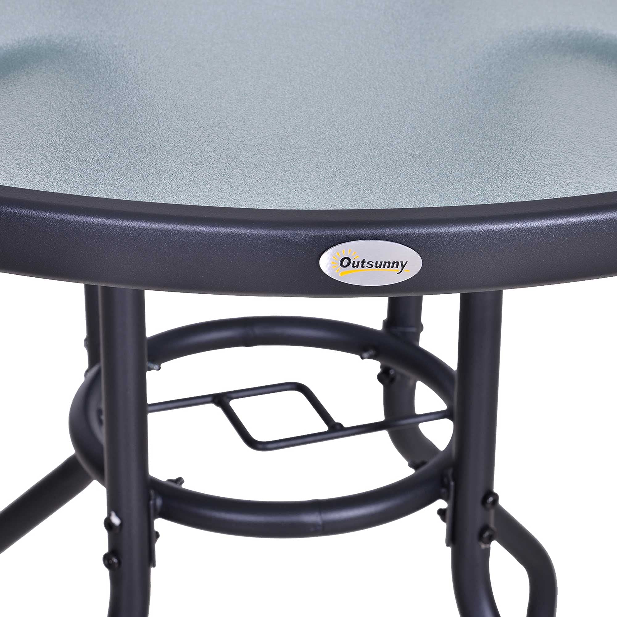 Outsunny Gartentisch Garten Beistelltisch Gartenmöbel Balkontisch Bistrotisch mit Schirmloch Hartglas + Metall Schwarz Ø80 x 72 cm