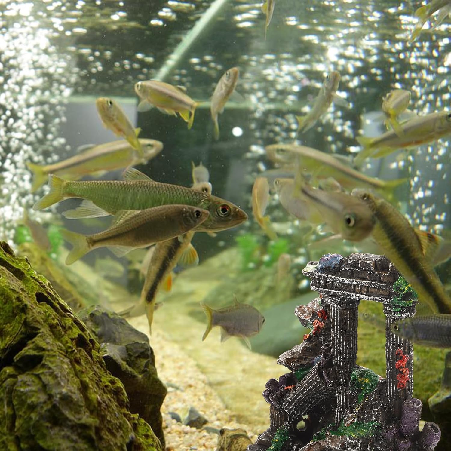 POPETPOP Aquarium Landscaping Aquarium Hideaway Rock Fish Hideout Decor mini Ruins Aquarium Ornament Turtle Tank Home Furniture Resin pet Fish Tank Office