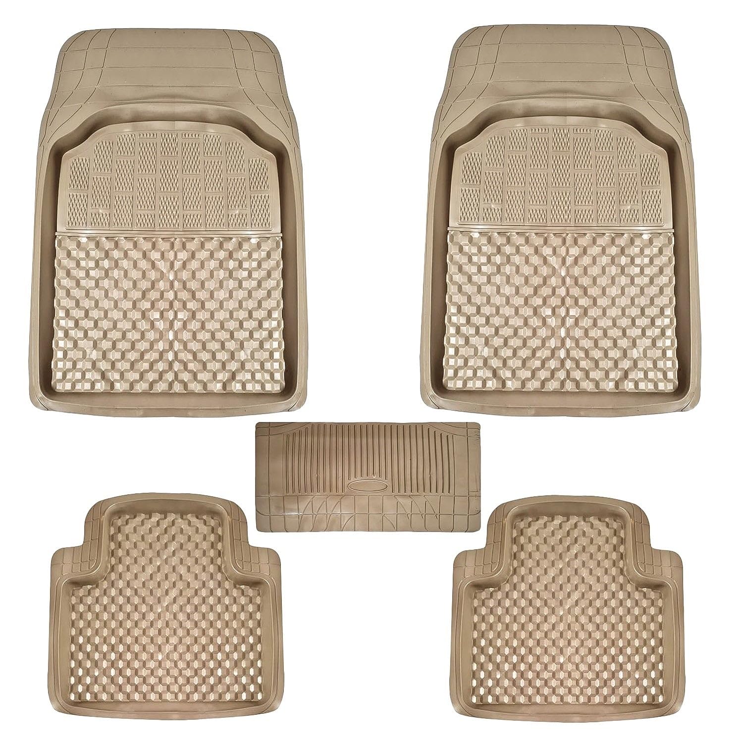KINGSWAY 3G PVC Rubber Car Foot Mats Compatible with Audi Q5 (Year 2015 Onwards), Universal Size Floor Mat, Complete Set of 5 Pcs, Waterproof and Washable, Beige Color