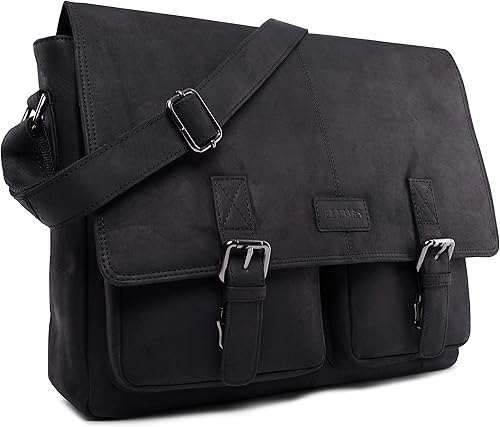 Miniatura 2 de LEABAGS Maletines de cuero para hombre - Bolso Cambridge de cuero genuino para portátil de 15 pulgadas - Bolso de mensajero vintage