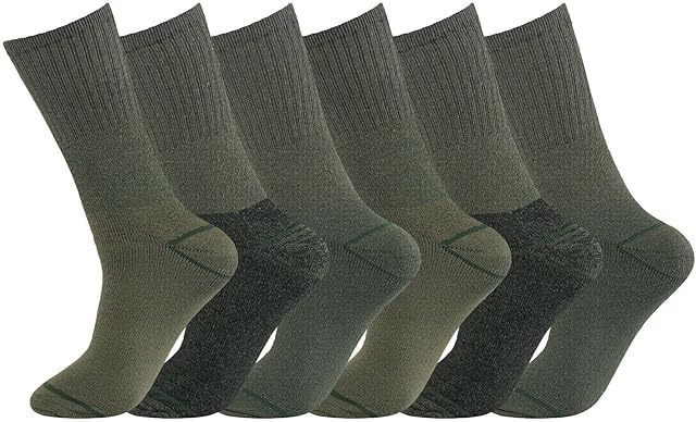 Men's Military Combat Army Boot Hiking Thermal Warm Chunky Thick Socks Size UK 6-11 (Green 6 Pairs)