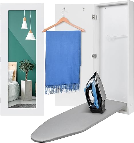 Miniatura 6 de Ivation Armario de tabla de planchar montado en la pared con espejo, estación de almacenamiento de planchado plegable para el hogar, apartamento,